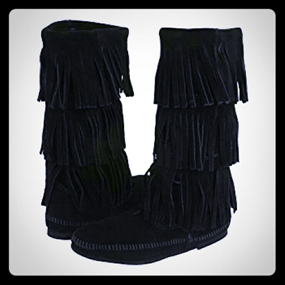 Black Minnetonka Fringe Boots